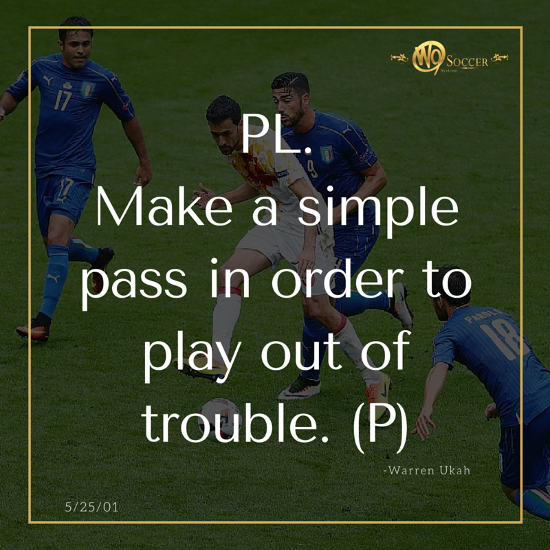 5/25/01 - W9 Soccer Notebook - PL. Make a simple pass in order to play out of trouble.(P)